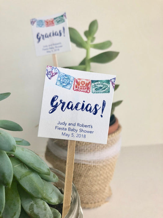 "Gracias" Plant Favor Stick for Mini Succulents - Perfect for Mexican-Themed Parties and Special Events