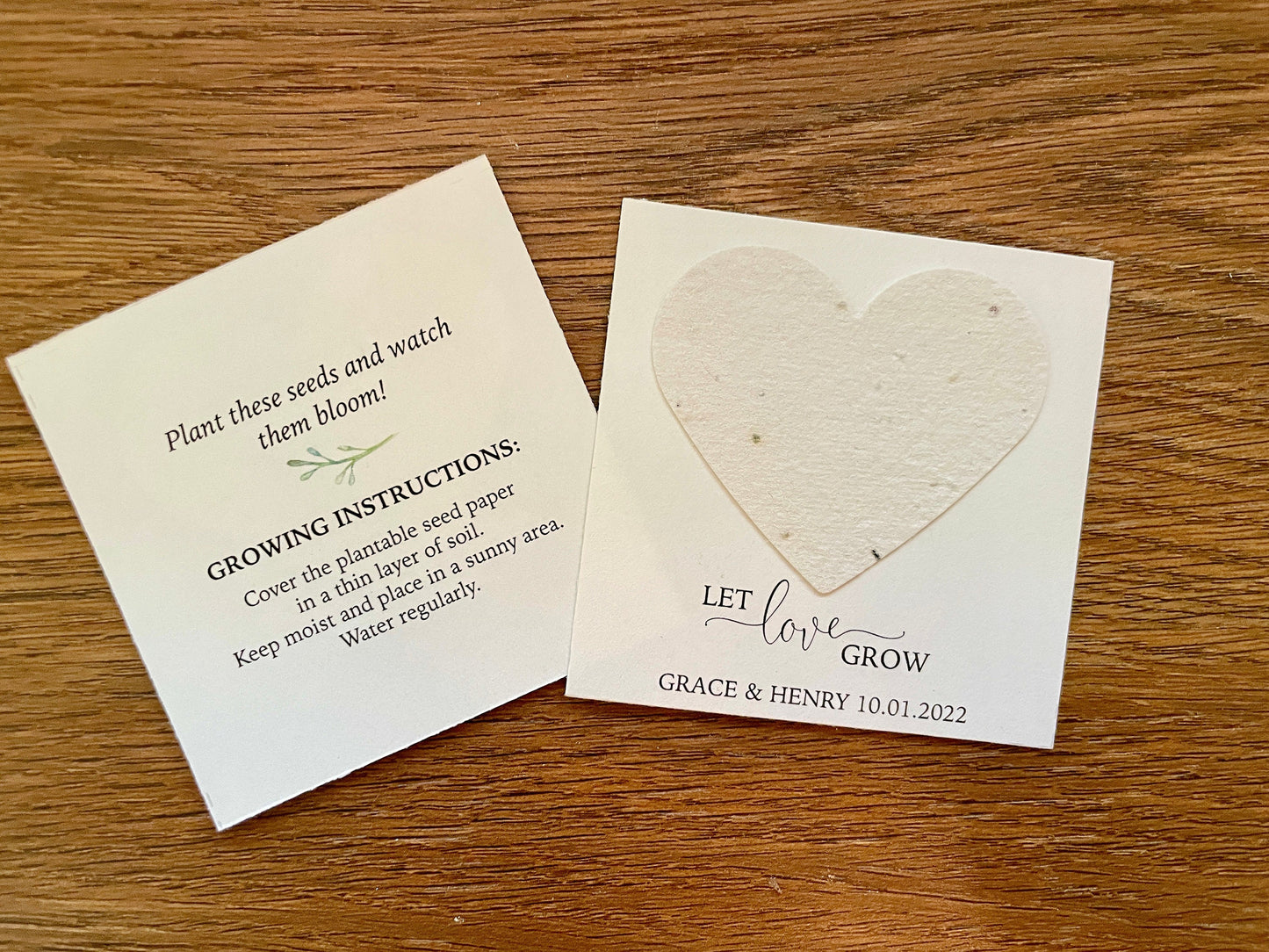 Personalized Wedding Favor Card with Heart-Shaped Seed Paper - Eco-Friendly Wedding Favor