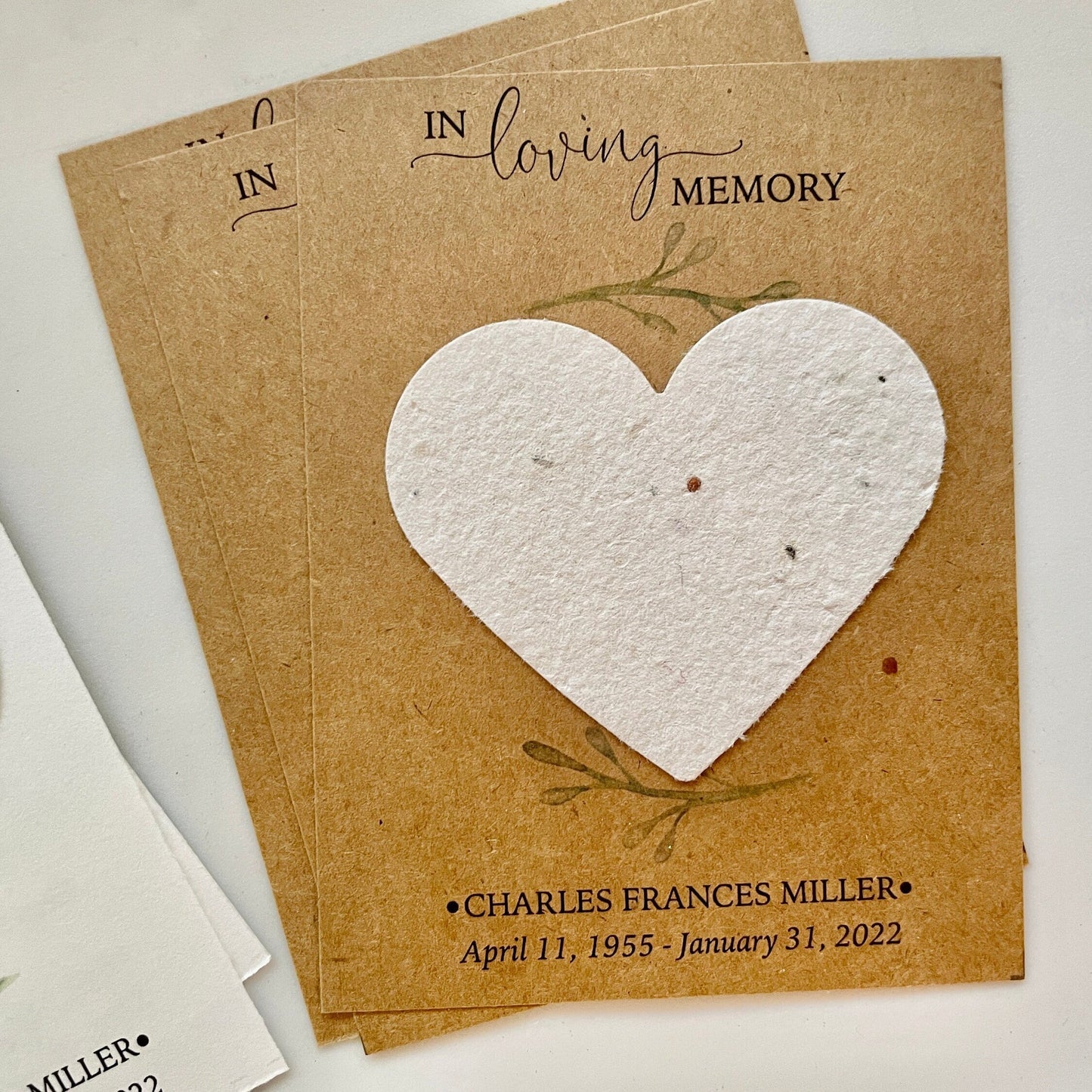 Personalized Memorial Card with Heart-Shaped Seed Paper - Eco-Friendly Tribute