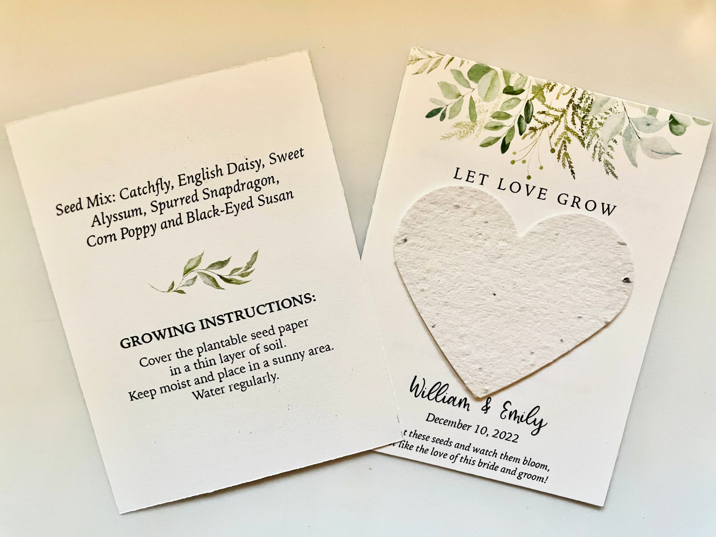 Personalized Wedding Favor Card with Heart-Shaped Seed Paper - Eco-Friendly Wedding Favor