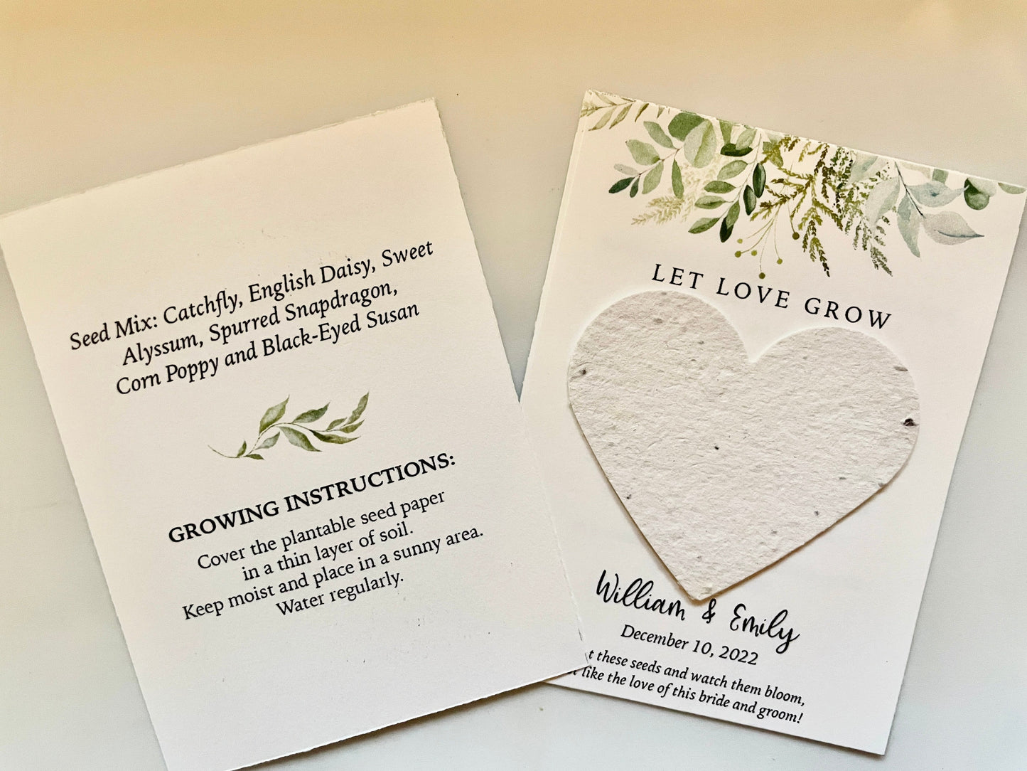 Personalized Wedding Favor Card with Heart-Shaped Seed Paper - Eco-Friendly Wedding Favor