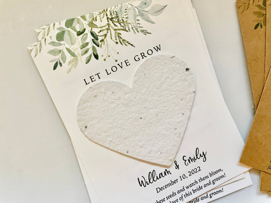 Personalized Wedding Favor Card with Heart-Shaped Seed Paper - Eco-Friendly Wedding Favor